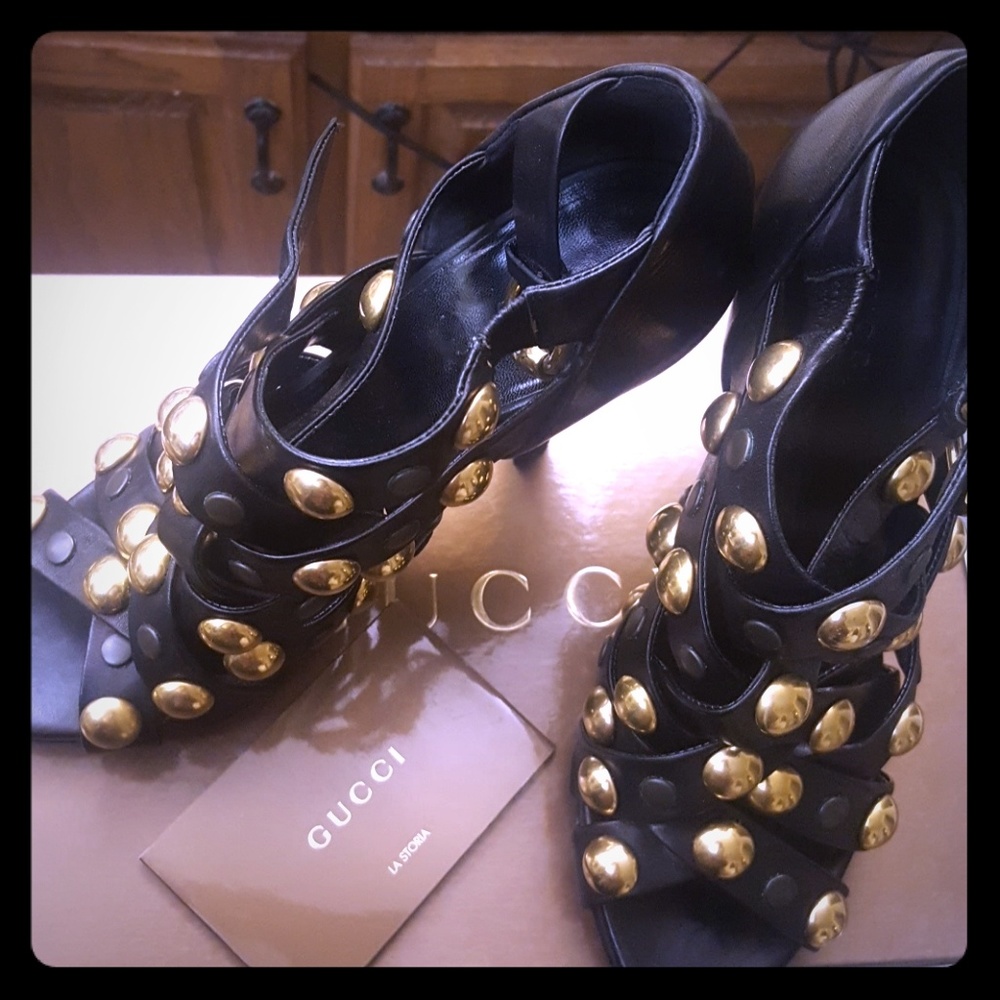 Authentic Gucci heel Sandals with gold studs